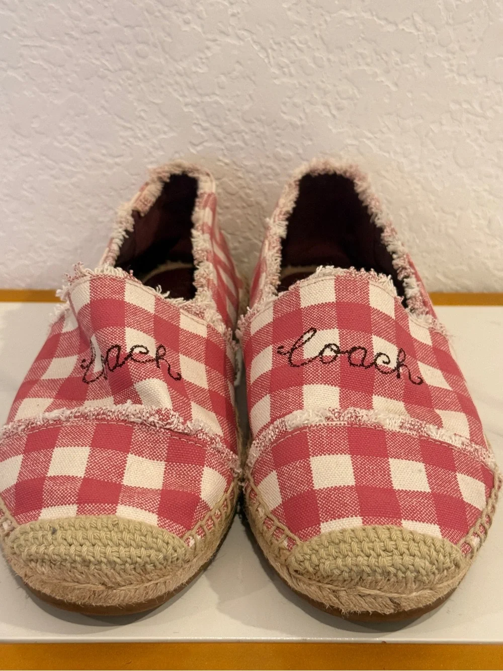 Coach‎ Pink and White Gingham Espadrille Flats